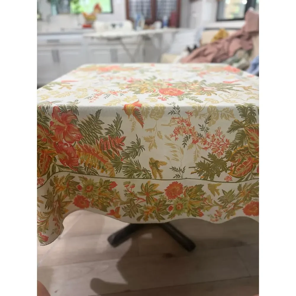 April Cornell Chrissy Floral Tablecloth 54”x54” Breakfast Square Cloth Ecru